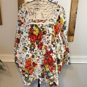 Ulla Popken Floral Square Neck Blouse